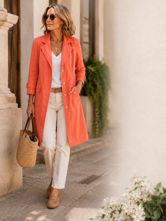 Gallery Jackets & Blazers - Gallery Coral Car Coat Duster Jacket Medium Cotton Blend Spring Trench